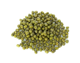 Mung beans isolated on white background.top view