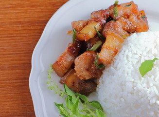 sweet pork with rice food in thaifood