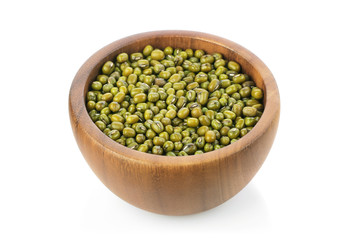 Mung Bean,green beans,wooden bowls on white background
