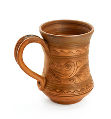 clay ethnic dishes on white background