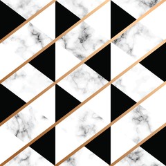 Vector marble texture design with golden geometric lines, black and white marbling surface, modern luxurious background, vector illustration