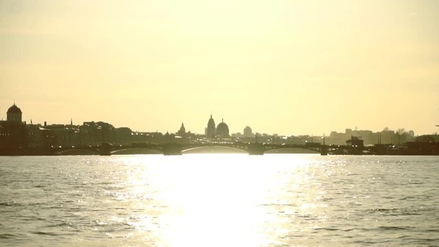 Palace bridge on the sunset in Saint-Petersburg.