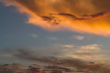 Amazing colored sky at sunset, artistic and mystical sky background, art in sky, warm orange sky, natural abstract art , fire in the sky