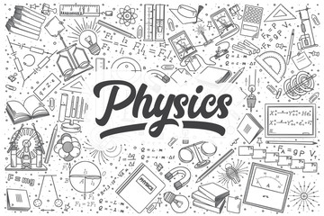 Hand drawn physics vector doodle set. - obrazy, fototapety, plakaty