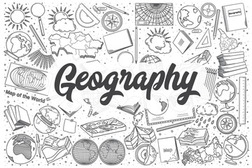 Hand drawn geography vector doodle set. © drawlab19