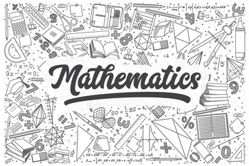 Hand drawn mathematics vector doodle set. - obrazy, fototapety, plakaty