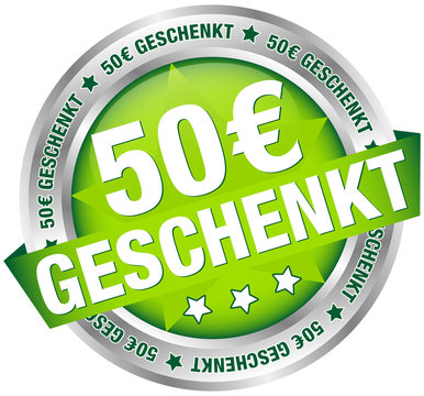 Button Banner "50 € geschenkt" grün/silber