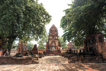 The remains of the building with Bhudda Statue at Wat MahaThat, Ayutthaya city, Thailand