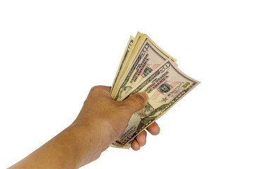 A hand is holding Us. dollars isolated on white