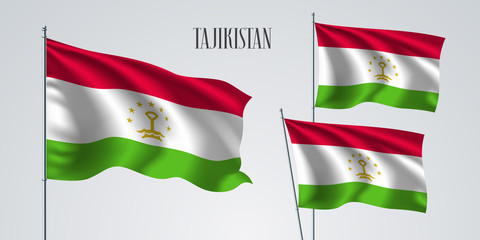 Tajikistan waving flag set of vector illustration