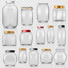 Glass jar vector empty mason glassware with lid or cover for canning and preserving illustration glassful set of container or cuppingglass isolated on transparent background