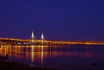 Panorama of the bridge along the Gulf of Finland and the football stadium Zenit Arena, where there will be the Confederations Cup 2017 and the 2018 World Cup