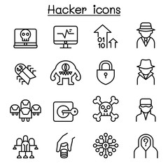 Fototapeta premium Hacker icon set in thin line style