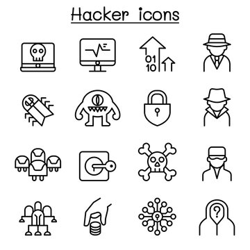 Hacker icon set in thin line style