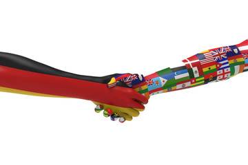 Obraz na płótnie Canvas German Worldwide Handshake Bilateral talks 3D render
