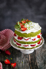 Green spinach cake with strawberry