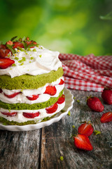Green spinach cake with strawberry