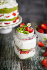 Green spinach cake with strawberry