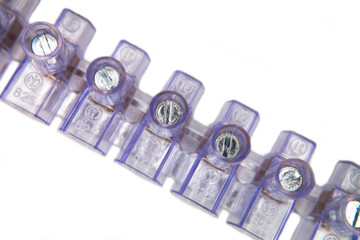 Row of electric clamps on a white background