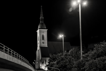 Naklejka premium Bratislava, Slovakia May 23, 2018: St. Martin's Cathedral in Bratislava, by night. Long exposure of St. Martin's Cathedral .