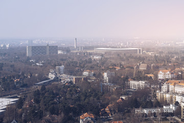 Panorama of Berlin with Olympia stadium in spring