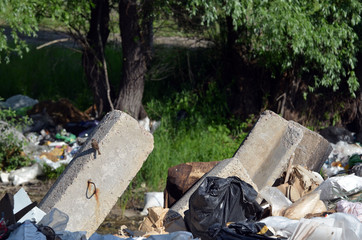 Ecology of Ukraine. Nature near Ukrainian capital.Environmental contamination. Illegal junk dump. 
