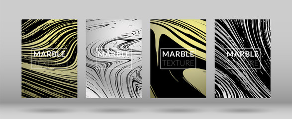 Set of  Covers with Gold Marble Texture. Gradient Vector Marble. Marble Textured Cool Cover, Party Flyers, Business Card, Poster Design, Futurist Title Page.