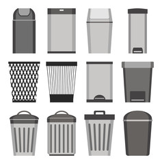 Trash can. set of icons. Isolated on white background. Vector illustration.