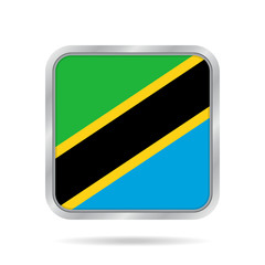 Fototapeta premium Flag of Tanzania. Shiny metallic square button.