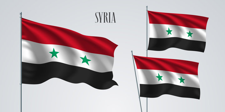 Syria waving flag set of vector illustration