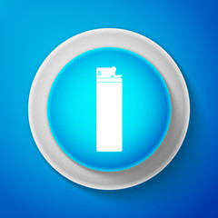 White Lighter icon isolated on blue background. Circle blue button with white line. Vector Illustration
