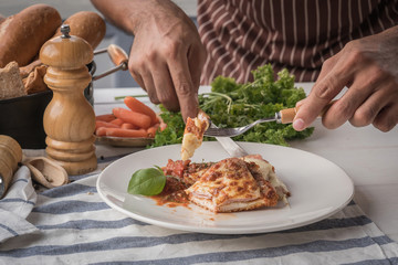 cooking healthy diet food in the home kitchen, Healthy Chicken parmesan