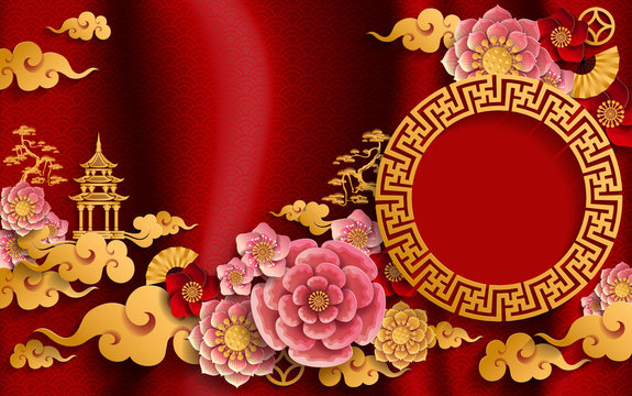 Chinese traditional and asian elements background template on paper color Background. 