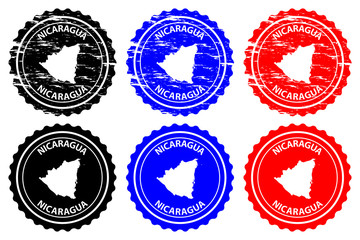 Nicaragua - rubber stamp - vector, Republic of Nicaragua map pattern - sticker - black, blue and red