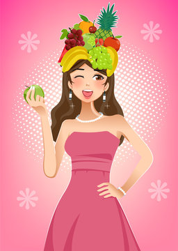 Healthy women And Beautiful skin with vitamins of fruit. Good food from quality products.