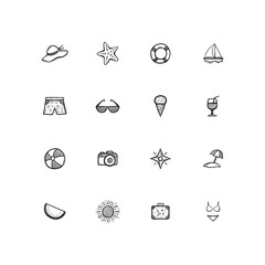 Set of Hand drawn Summer Holidays Icons simple drawing