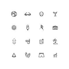 Set of Outline Hand drawn Summer Holidays Icons 