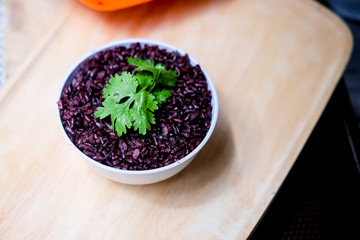 Cooked purple rice berry clean food.