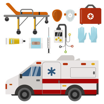 Ambulance icons medicine health emergency hospital urgent pharmacy medical support paramedic treatment vector illustration