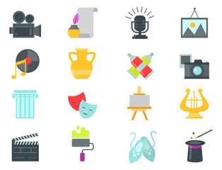 Naklejka premium Set of art icons in flat design atist ink graphic color creativity movie collection vector illustration.