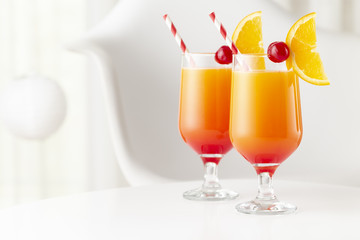 Cold tequila sunrise cocktails