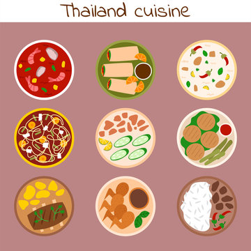 Traditional thai food asian plate cuisine thailand seafood prawn cooking delicious vector illustration.