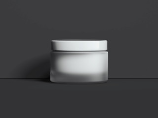 White blank jar for cream isolated on dark background. 3d rendering