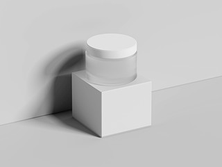 White blank jar for cream and box isolated on bright background. 3d rendering