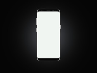 Realistic mobile phone with white screen on black background, 3d rendering