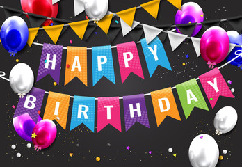Birthday balloons template. Colorful balloons vector graphic. Vector Illustration of a Happy Birthday Greeting Card Design.