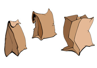Vector illustration of kraft bags for breakfast and food