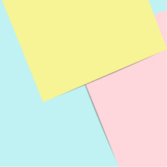 Blue, pink and yellow pastel color paper geometric flat lay background vector.