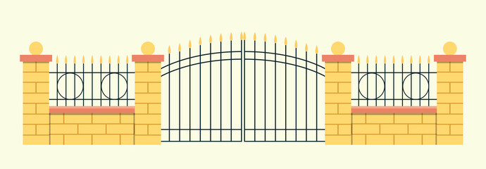 Gate and fence isolated. Vector flat style illustration