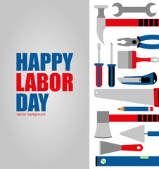 Vector banner for Labor Day with red and blue tools.